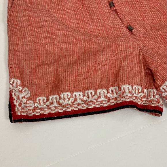 Anthropologie Size Medium Beachcomber Coral Embroidered Linen Pull On Shorts - Picture 5 of 8